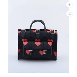 NWOT Grafea LUNA Red Hearts Black Satchel with Red Heart Design